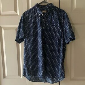 Oxford Lads mens blue print short sleeve shirt LG cotton/linen casual